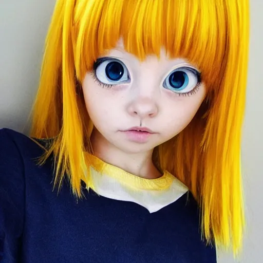Image similar to anime little cat girl with yellow hair and blue eyes