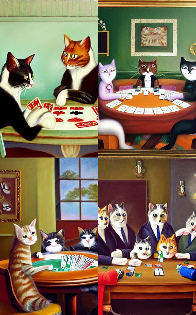 Poker Night Showdown: Feline Edition - Canvas – artAIstry