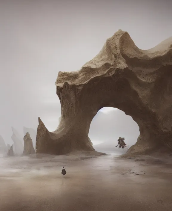 Prompt: surreal romantic prometheus horizontal white exploration base, ochre ancient palette, building architecture by ruan jia, futuristic, blame, white architecture in the beach in iceland, foggy, highly detailed, digital painting, arstation, concept art, hyperealistic octane render, unreal engine