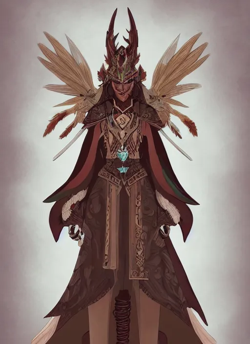 Image similar to hawk headed warlock, wind magic, exquisite details, full body character design, white background, by studio muti