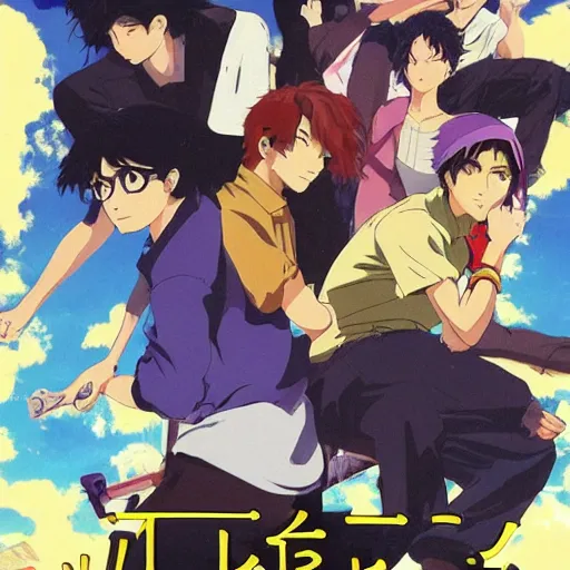 Image similar to film still Poster of Banana Fish Gang by Dice Tsutsumi, Makoto Shinkai, Studio Ghibli, playstation 2 printed game poster cover, cover art, poster, poster!!!