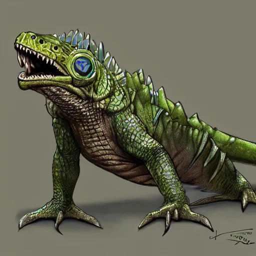 Image similar to full portrait of a lizard wearing rogue armor, Lizardman thief, D&D, fantasy setting, digital painting, highly detailed, concept armor, sharp focus