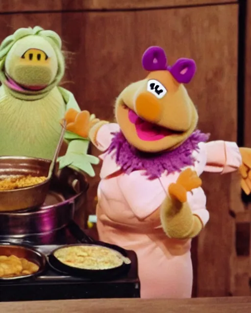 Prompt: photoshoot of muppet miss piggy preparing a meal, 8 k, photorealistic