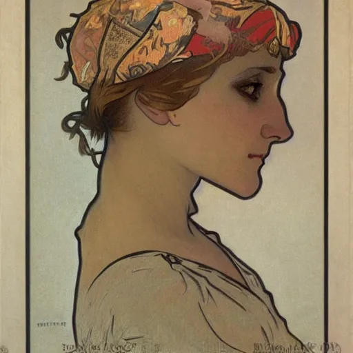 Prompt: A blonde horsewoman by Alphonse Mucha