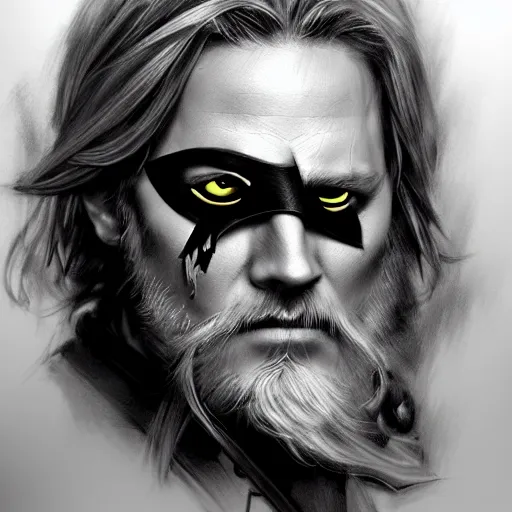 Image similar to One-eyed Odin, eyepatch, charcoal portrait, artstation, fine-detailed