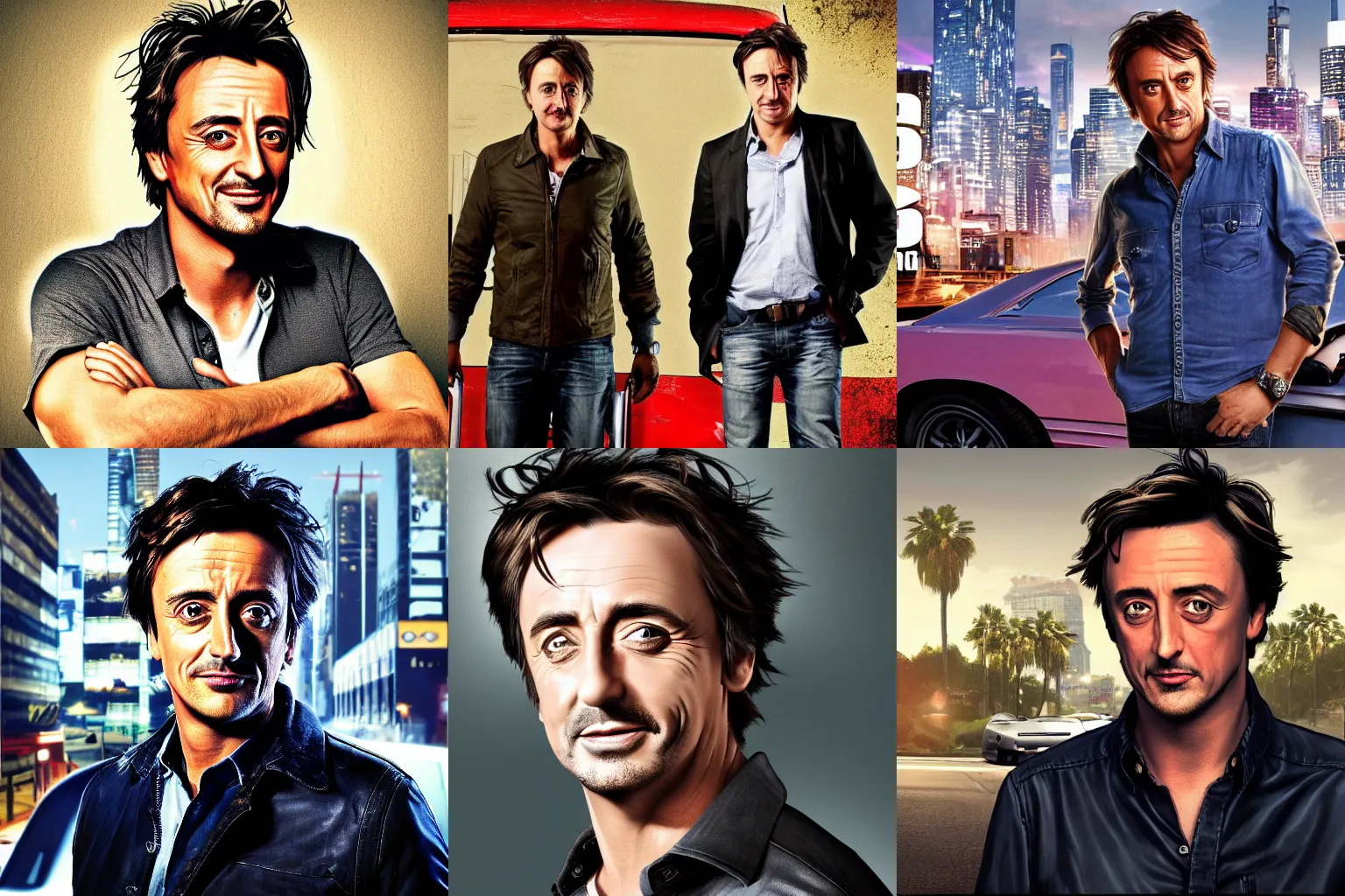 Prompt: richard hammond gta coverart, loading screen, no text