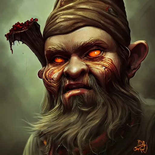 Prompt: a higly detailed horrific gnome portrait by dariusz zawadzki