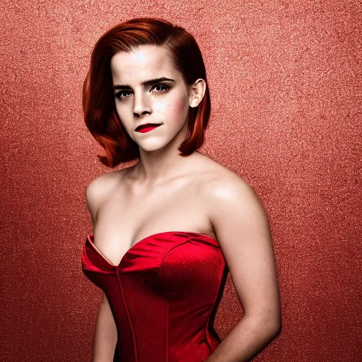 Image similar to Emma Watson as Jessica Rabbit, (Sony a7R IV, symmetric balance, polarizing filter, dynamic range, HDR, staggered depth)