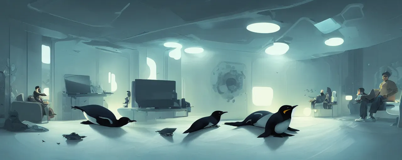 Image similar to duotone concept illustration of emperor penguins in modern computer room. cinematic scene. volumetric lighting. golden ratio accidental renaissance. by sachin teng and sergey kolesov and ruan jia and heng z. graffiti art, scifi, fantasy, hyper detailed. octane render. concept art. trending on artstation