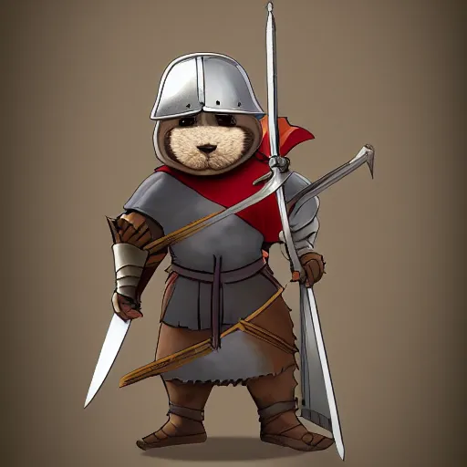 Image similar to anthropomorphic beaver, medieval holy crusader knight, holding enormous sword, studio ghibli, 8k, trending on artstation