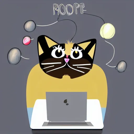 Image similar to vector illustration of a grumpy looking cat sitting on the keyboard of a laptop looking at me, digital art, cute, illustration, vector