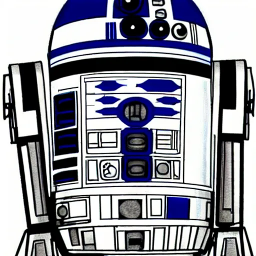 Image similar to technical blueprint of r2d2, pencil style