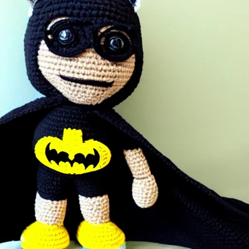 Image similar to crochet doll of snoop dog as batman