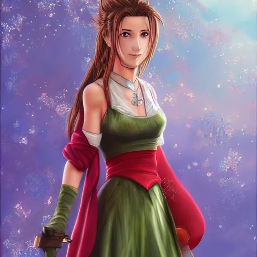 Prompt: aerith from final fantasy by afshar petros