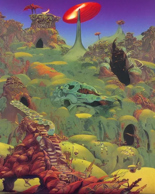 Image similar to videogame cover art by roger dean