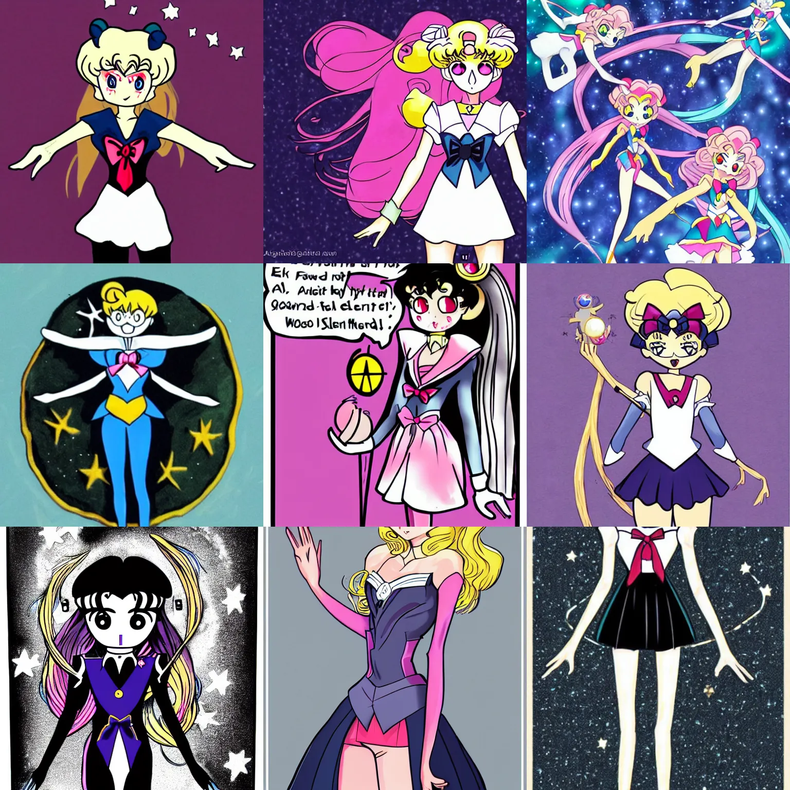 Prompt: a fusion between sailor moon and slenderman
