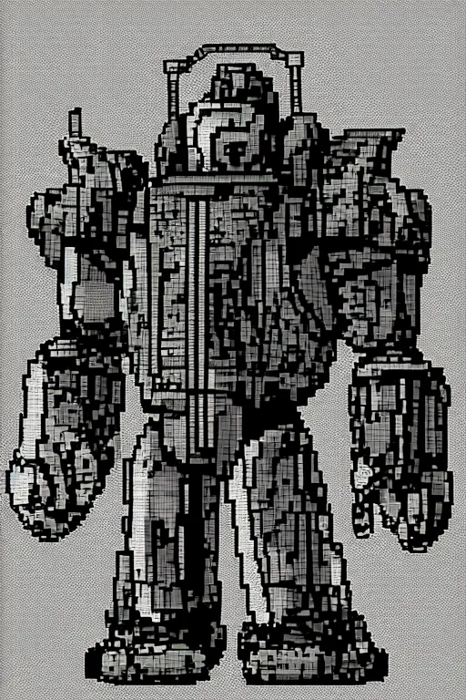 Image similar to Power armor from Fallout, pixel art, digital art