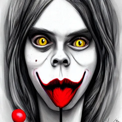 Prompt: surrealism grunge cartoon portrait sketch of billie eilish the slender man with a wide smile and a red balloon by - michael karcz, loony toons style, pennywise style, horror theme, detailed, elegant, intricate