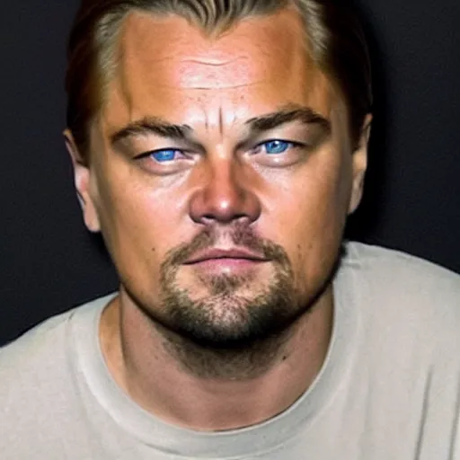 Prompt: drunk leonardo dicaprio mugshot