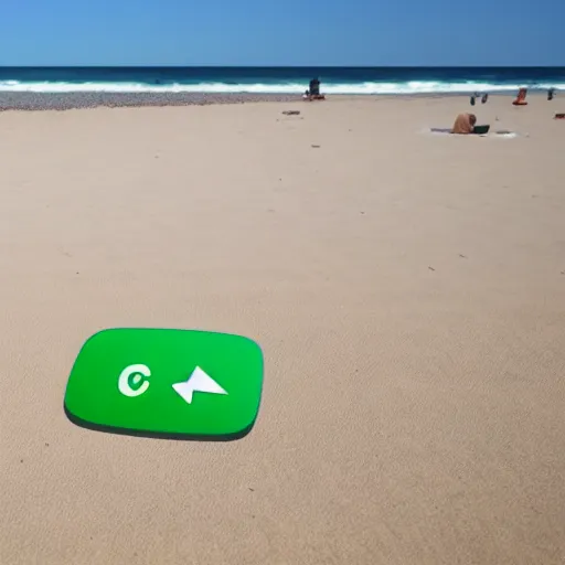 Prompt: Green youtube logo walking on the beach