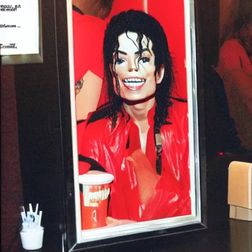 Image similar to michael jackson hanging out at pizza hut