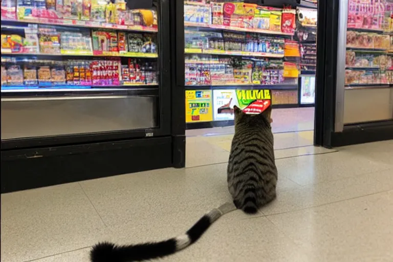 Image similar to cat smoking a cigarette in 7 - eleven