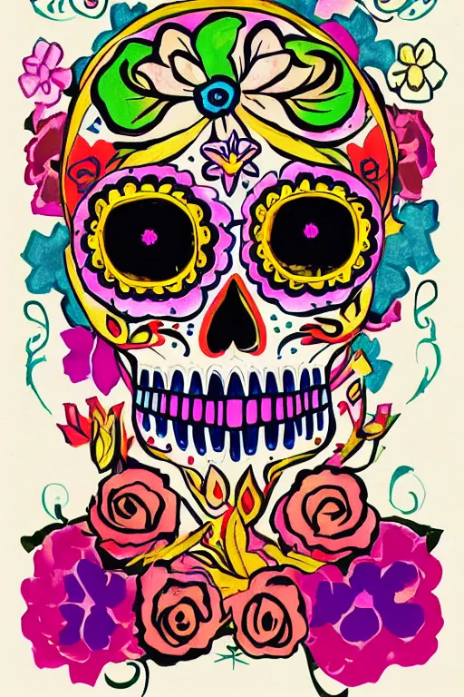 Image similar to Illustration of a sugar skull day of the dead girl, art by john hoyland