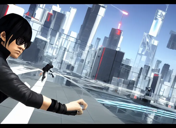 Image similar to mirror's edge in the style of hideo kojima's pt, screenshot