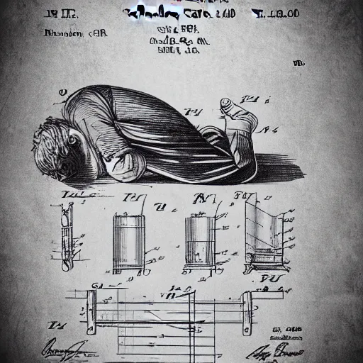 Image similar to sleeping man as a patent drawing. technical drawing. mathematical.