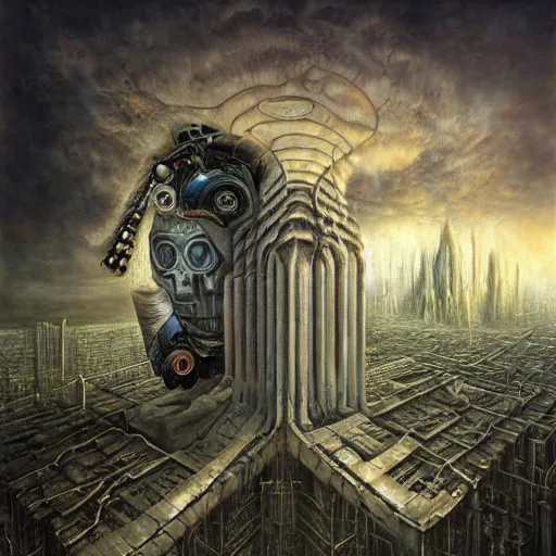 Prompt: Ghost in the machine by Tomasz Alen Kopera and salvator dali, cyberpunk, impressive perspective, masterpiece