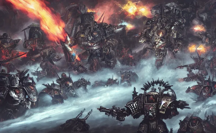 Image similar to warhammer 4 0 k emperor battling chaos gods, dramatic, scifi, epic, space battle, concept art