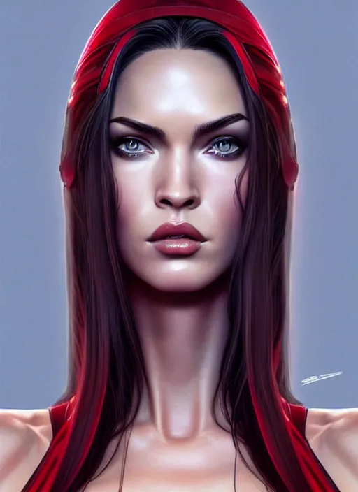 Image similar to symmetry!! gantz portrait of megan fox as the scarlet witch, intricate, highly detailed, dynamic lighting, digital art, digital painting, artstation, terence nielsen, sharp focus, illustration, art by artgerm and greg rutkowski and moebius, 8 k