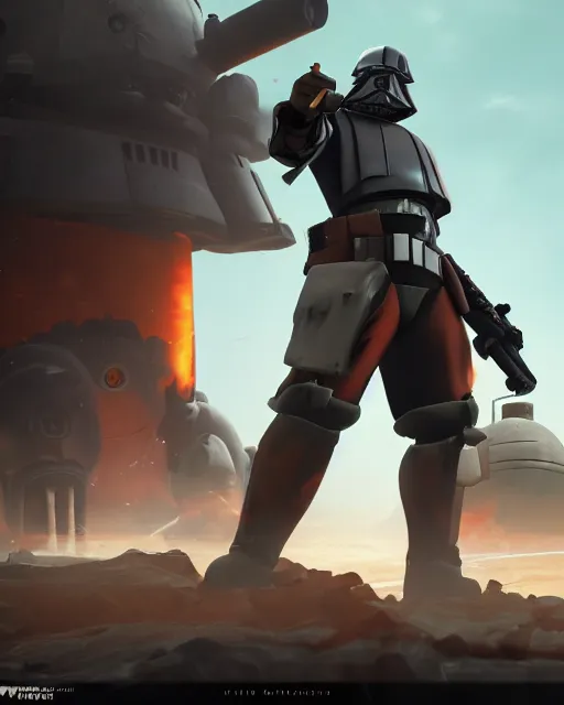 Image similar to tf 2 heavy bad batch wrecker armor starwars clonewars dynamic pose menacing cinematic shot atmospheric greebled high detail 4 k