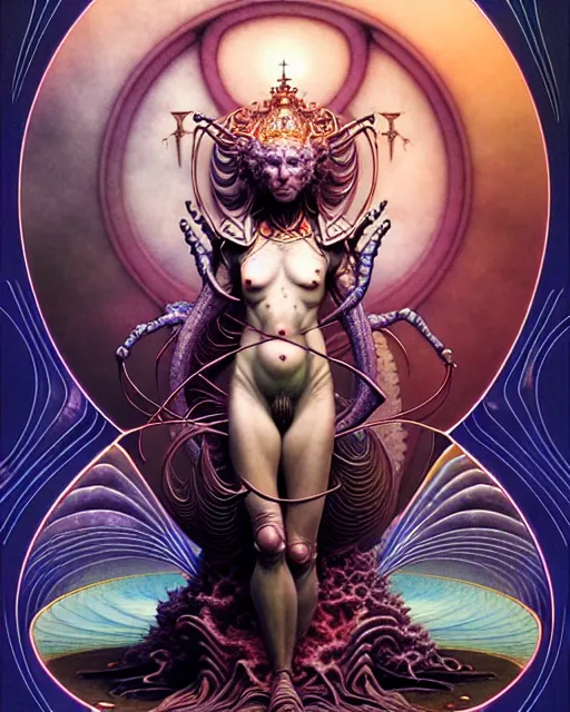 Prompt: the empress tarot card, fantasy character portrait made of fractals, ultra realistic, wide angle, intricate details, the fifth element artifacts, highly detailed by peter mohrbacher, hajime sorayama, wayne barlowe, boris vallejo, aaron horkey, gaston bussiere, craig mullins