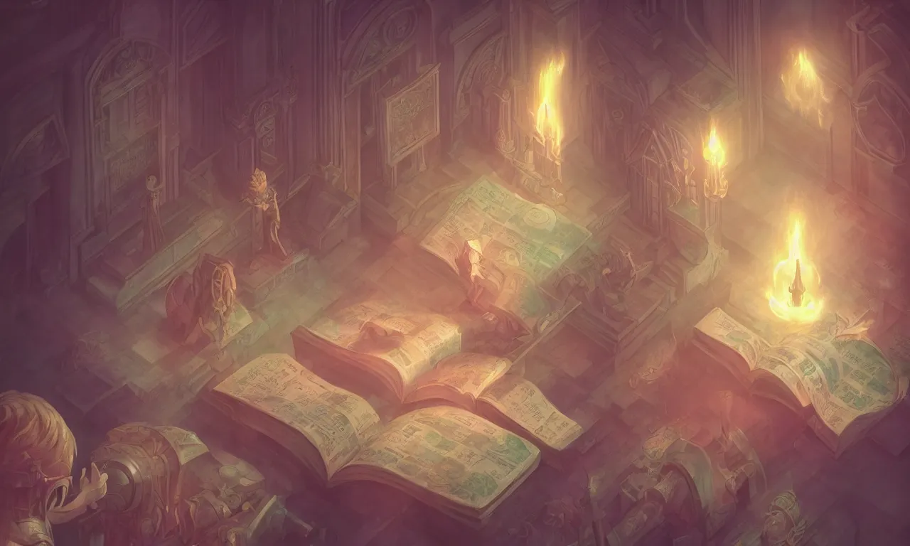 Image similar to giant hall, kerberos realm, service ticket close up, wizard reading a directory, nordic pastel colors, 3 d art, digital illustration, perfect lighting