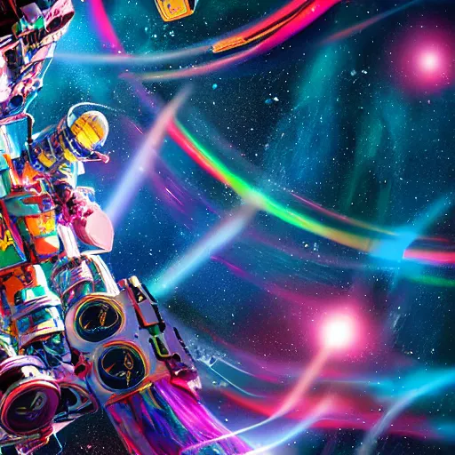 Image similar to fantastical colorful photo of an ai intelligence bot in space, 4k