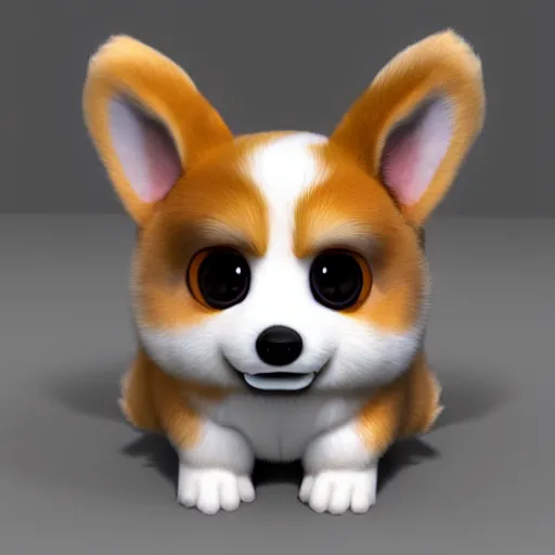 Prompt: a corgi furby, concept art, 3 d render, highest detail, cute, realistic