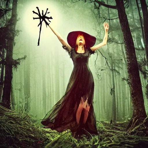 Prompt: witch performing a ritual in a dark forest