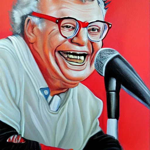 Image similar to painting of harry caray singing in press box