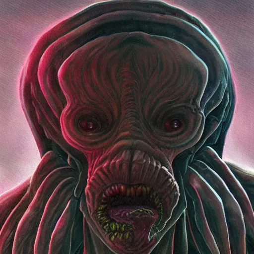 Prompt: the Demogorgon from stranger things, artstation hall of fame gallery, editors choice, #1 digital painting of all time, most beautiful image ever created, emotionally evocative, greatest art ever made, lifetime achievement magnum opus masterpiece, the most amazing breathtaking image with the deepest message ever painted, a thing of beauty beyond imagination or words