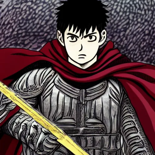 Image similar to Guts, Berserk, in the style of kentaro miura, very detailed, masterpiece, award winning, greatsword, coloured, manga