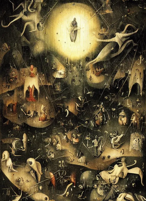 Image similar to this is hell, oil painting by hieronymus bosch, cinematic lighting, pen and ink, intricate line, hd, 4 k, million of likes, trending on artstation