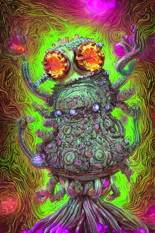 Image similar to creature sushi roots cactus elemental flush of force nature micro world fluo light deepdream a wild amazing steampunk baroque ancient alien creature, intricate detail, colorful digital painting radiating a glowing aura global illumination ray tracing