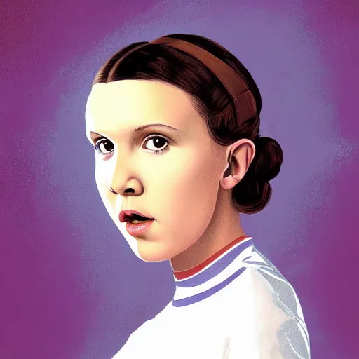 Image similar to portrait of millie bobby brown or young carrie fisher by greg ruthkowski