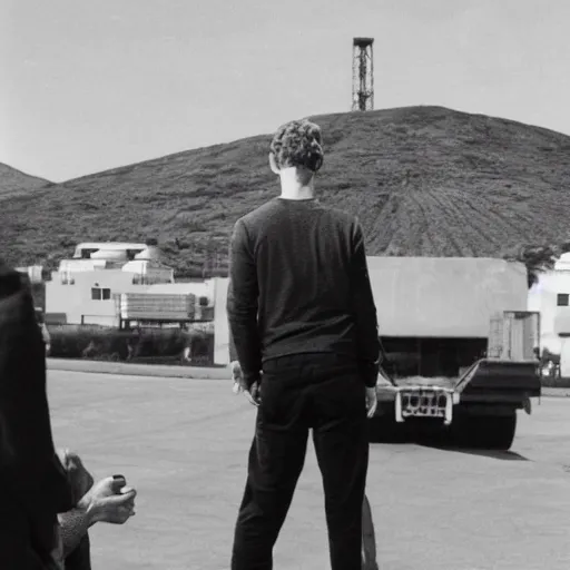 Prompt: mark zuckerberg watching the launch of an atomic bomb, photography