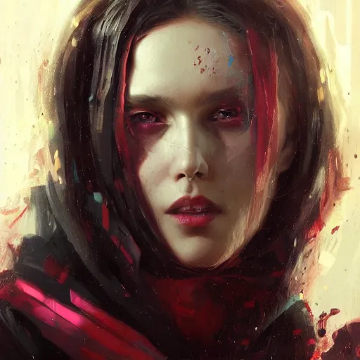 Prompt: scarlet witch cyberpunk, oil painting, Tooth Wu, Greg Rutkowski, RPG portrait, dynamic lighting, fantasy art, High contrast, depth of field