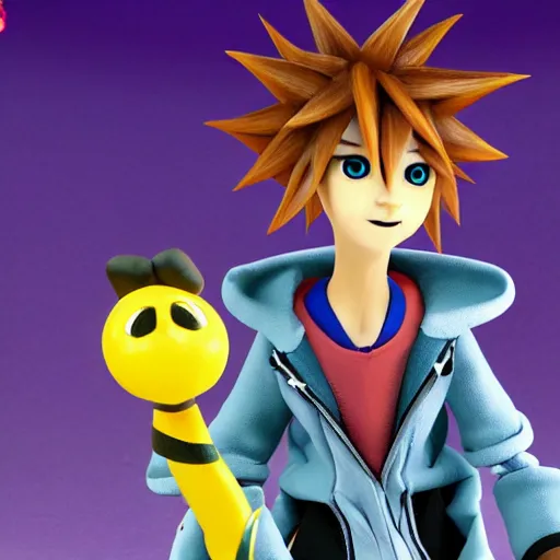 Prompt: sora from kingdom hearts in the style of claymation from nightmare before christmas. 4 k.
