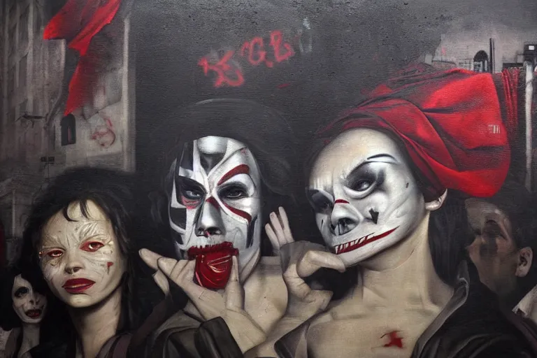 Image similar to the night of the purge, street art, highly detailed, 8 k resolution, art by caravaggio, modern art