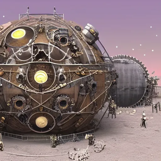 Image similar to photo of a steampunk moon base