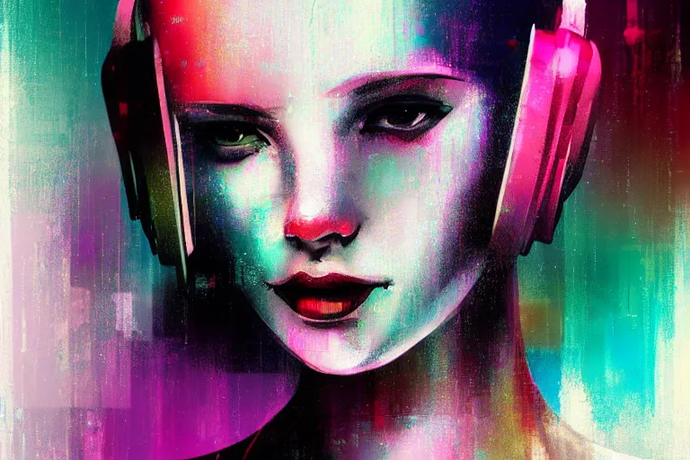 Image similar to vintage minimal figurative beautiful colorful, Cedric Peyravernay figurative art, cyber punk minimal female dj figure art, soft colors mono chromatic, colors on white background, abstract